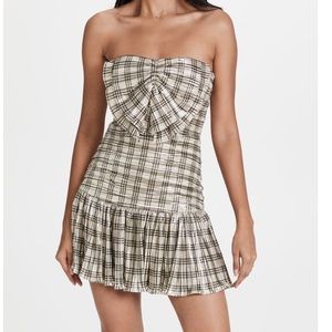 Ramy Brook Strapless Plaid Mini Dress in Black and Cream